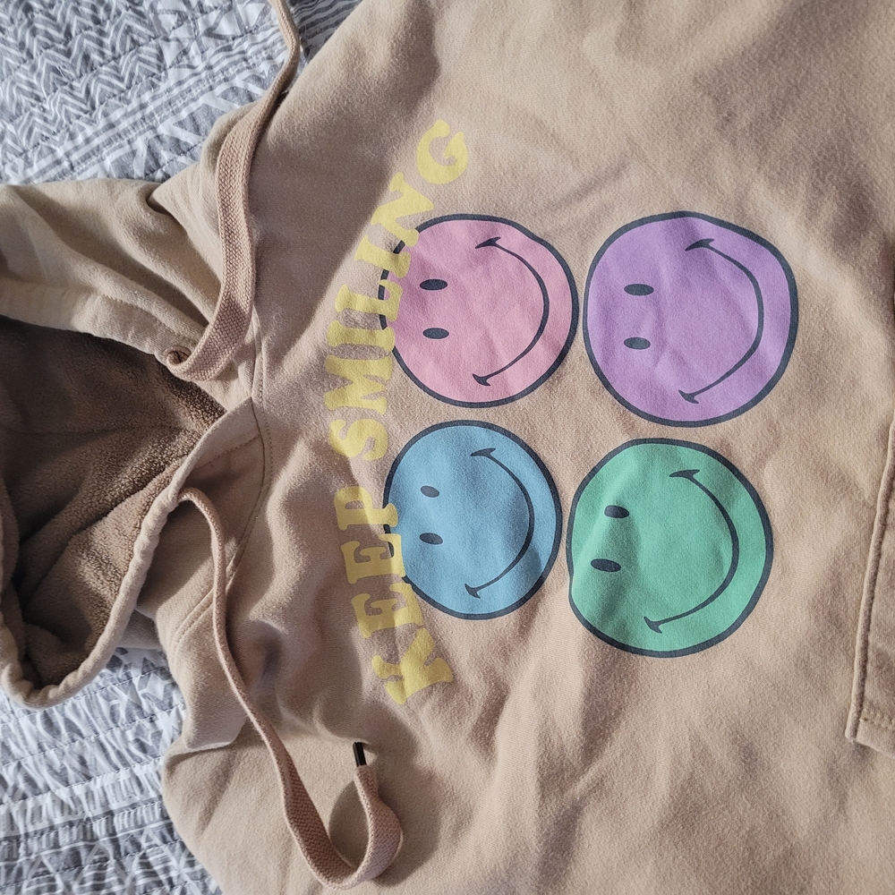 Kids Smiley Face Hoodie - Tan, Purple, Blue, Green